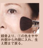 頬骨より、@の色をやや外側から内側に入れ、生え際まで戻る。